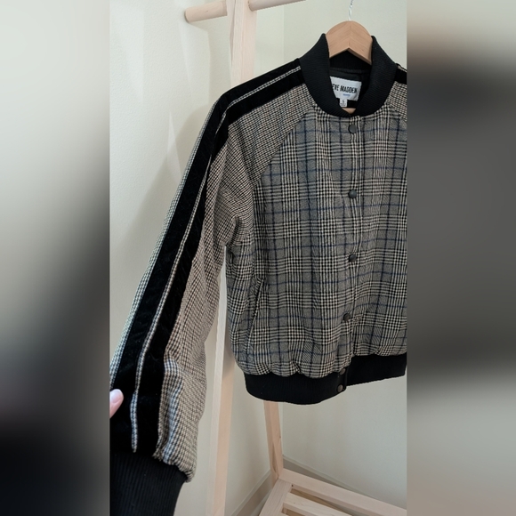 Steve Madden Women's Akiri Brown/Black Plaid Houndstooth Bomber Jacket, Sz S - Picture 4 of 9